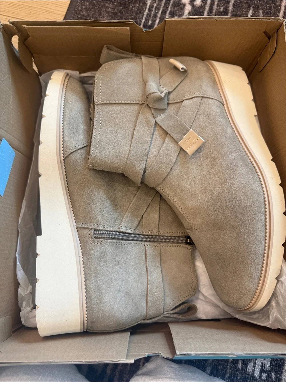 NWT TOMS Marlow Dune Suede Wedge Ankle Booties with Side Zip 9.5 - Picture 12 of 14